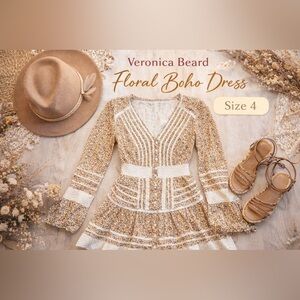 Veronica Beard Floral Lace Panel Boho Mini Dress Size 4